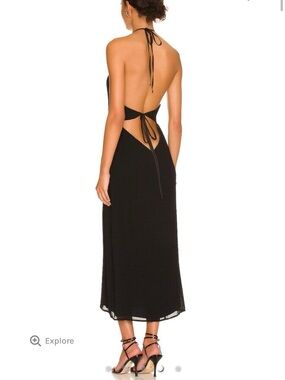 Camila Coelho Black Halter Neck Midi Dress with Open Back & Side Slit